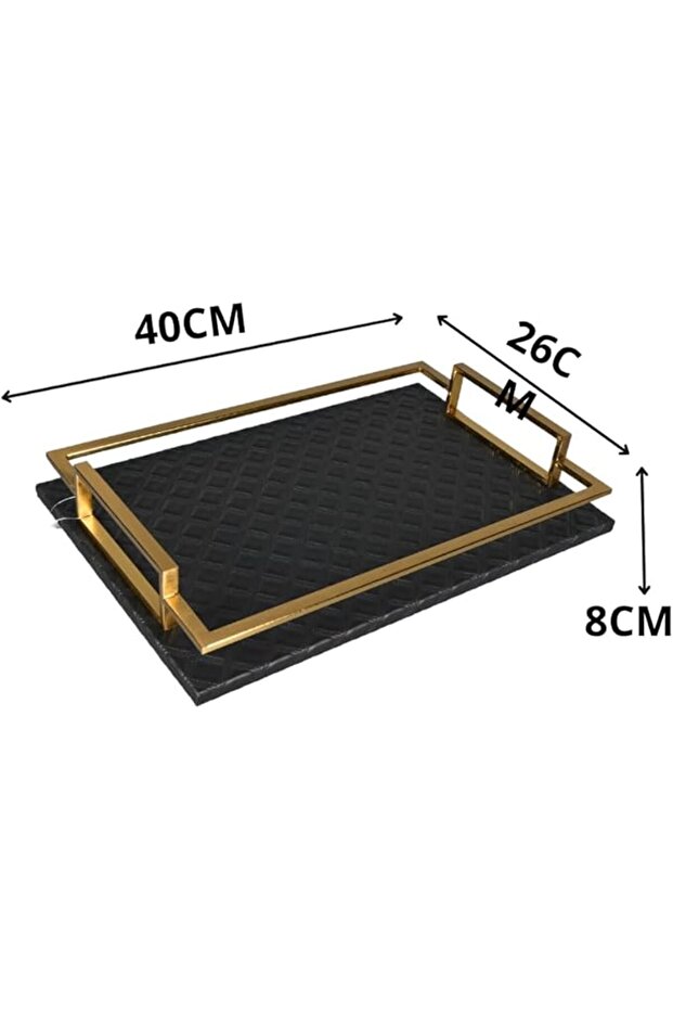 طوفرية تقديم مستطيلة 40×26 سم جلد أسود بإطار نحاسي أنيق - 4