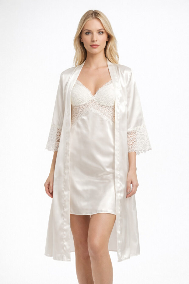 Premium Satin Ecru 5-Piece Dowry Set | Custom Boxed Nightgown, Dressing Gown, Shorts and Long Pajama Set