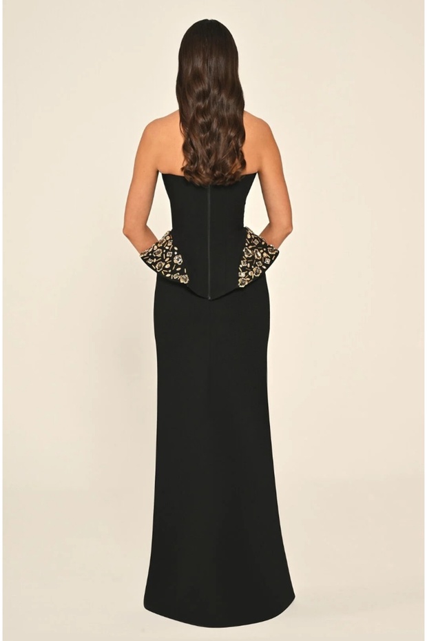 Strapless Side Accessory Slit Crepe Long Dress - 4