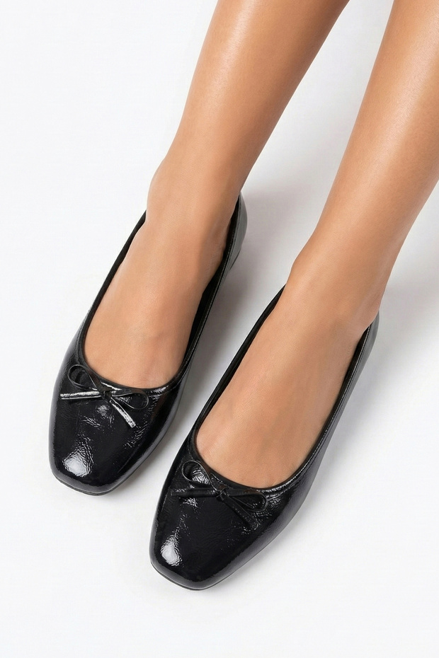 Black Wrinkled Patent Leather Soft Bowknot Stylish Women's Ballet Flats Orthopedic Lightweight Sole Leather Skin - 6