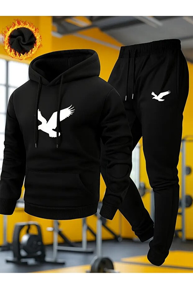 Unisex Kartal Eagle Printed Hooded Oversized Bottom-Top Set Jogger Cotton Tracksuit Set - 1
