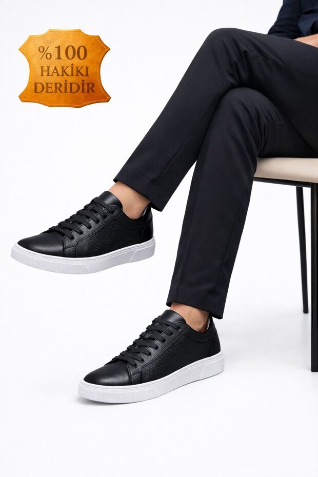 Genuine Leather Men's Casual Sneaker Lace-Up Shoes