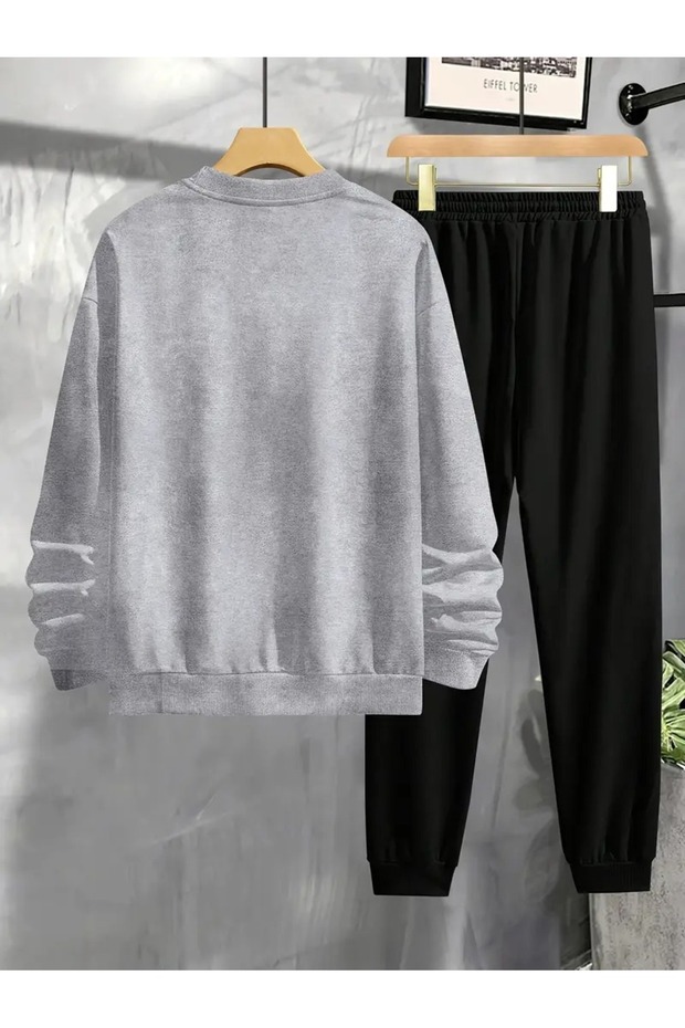 Unisex Ny Brooklyn Printed Crew Neck Oversized Bottom-Top Set Jogger Cotton Tracksuit Set - 2