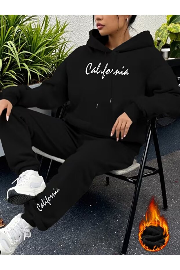 Women's Casual Fleece-Lined Hooded and Sweatpants Set - 1