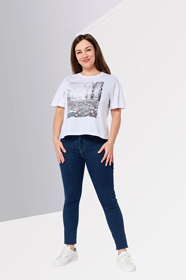 Women Crew Neck Short Sleeve Graphic Print T-Shirt, White - 2