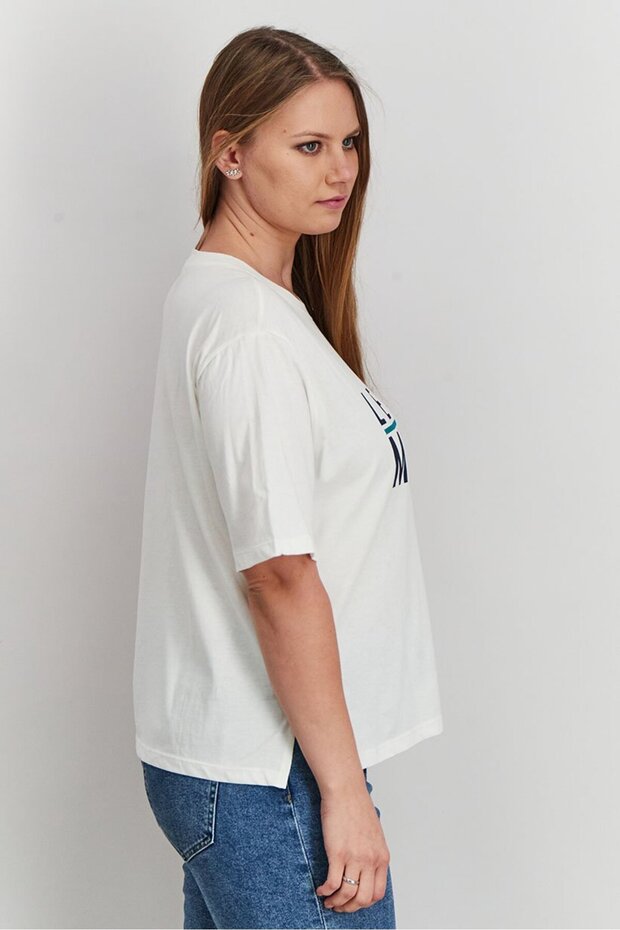 Women Crew Neck Short Sleeves Graphic Print T-shirts, Ecru - 4