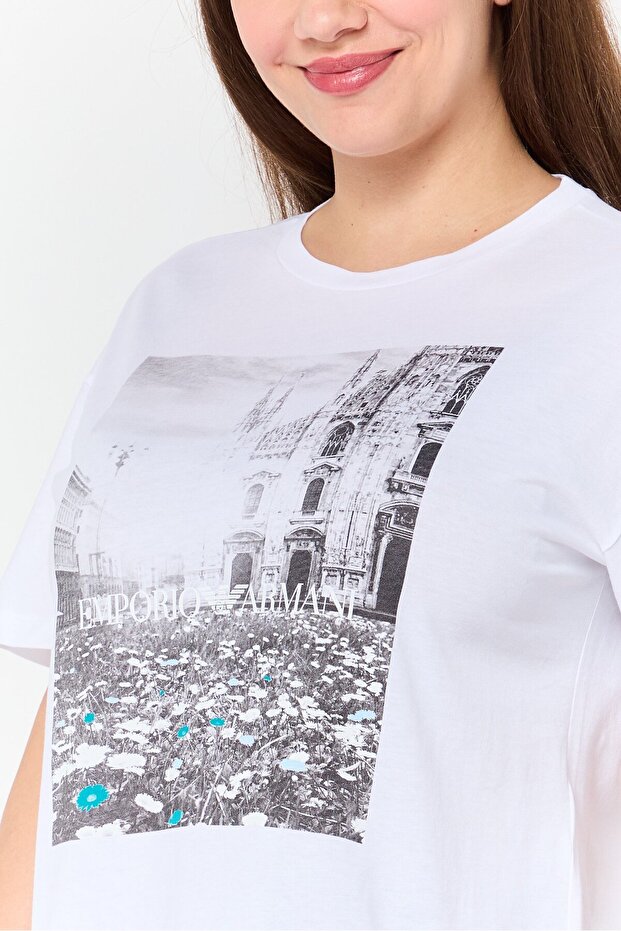 Women Crew Neck Short Sleeve Graphic Print T-Shirt, White - 3