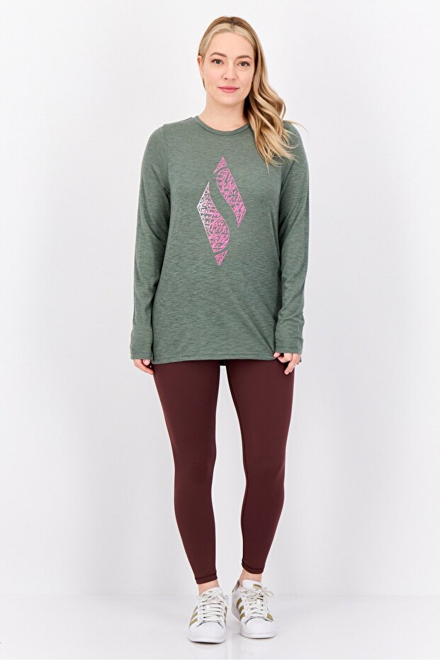 Women Sportswear Fit Long Sleeves Training T-Shirt, Sage Green - 2