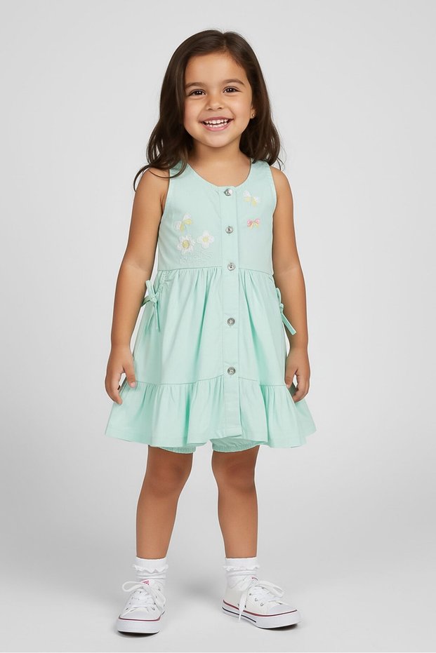 Toddlers Girl 3 Piece Embroidered Dress Headband And Underwear, Mint Green