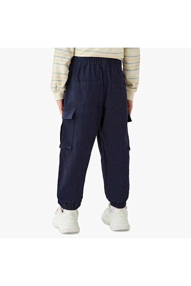 Solid Cargo Joggers with Drawstring Closure - 3