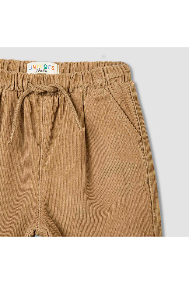Solid Corduroy Cargo Joggers with Pockets - 3