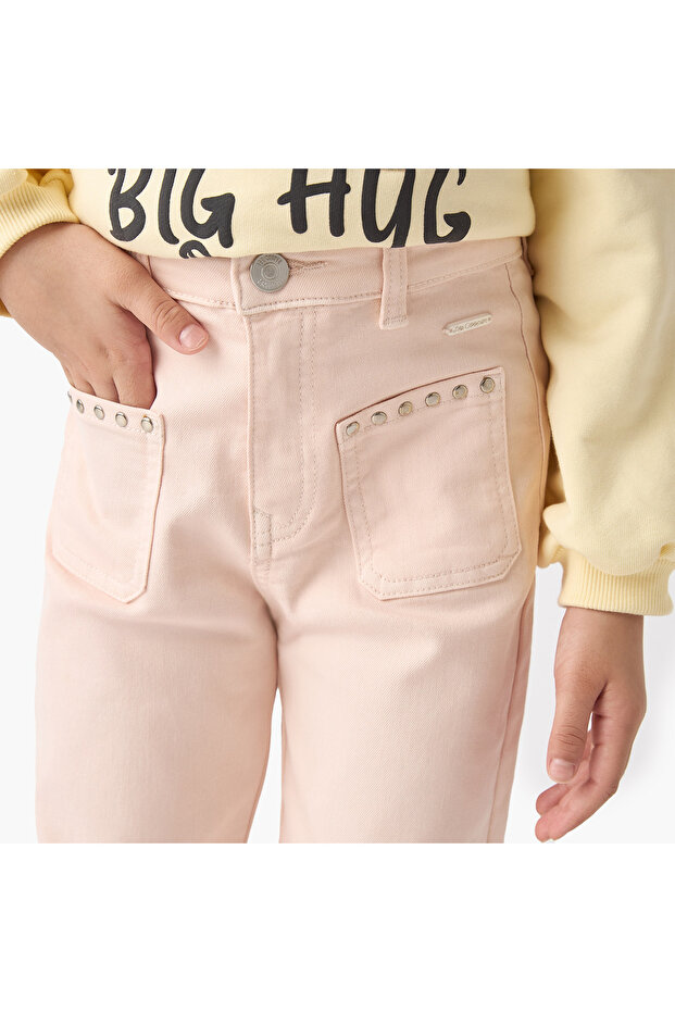 بنطال أرجل واسعة موحد مع جيوب مرصعة - 4