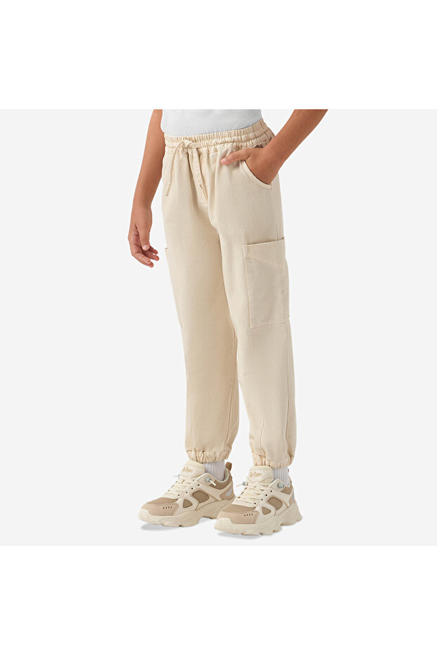 بنطال رياضي سادة مع رباط إغلاق وجيوب - 1