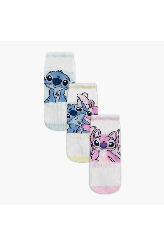 Girls Socks with Angel and Stitch Print - Set of 3