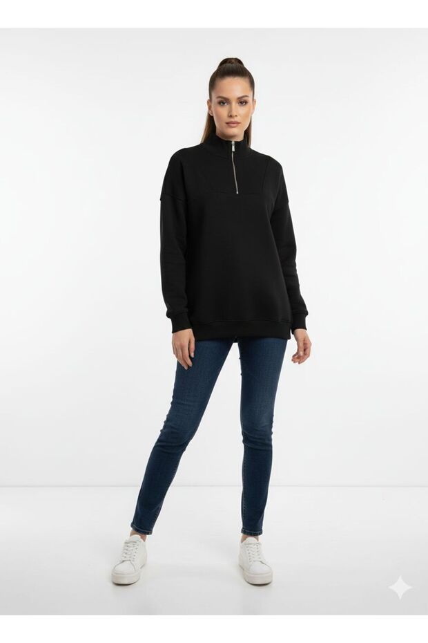 Half Zippered Inside Sh Fleece-Lined O Oversized Sweatshirt