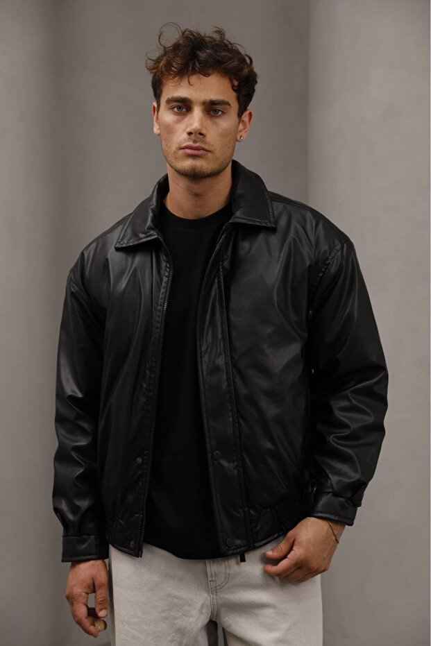 ERKEK OWERSİZE DERİ MONT - 1