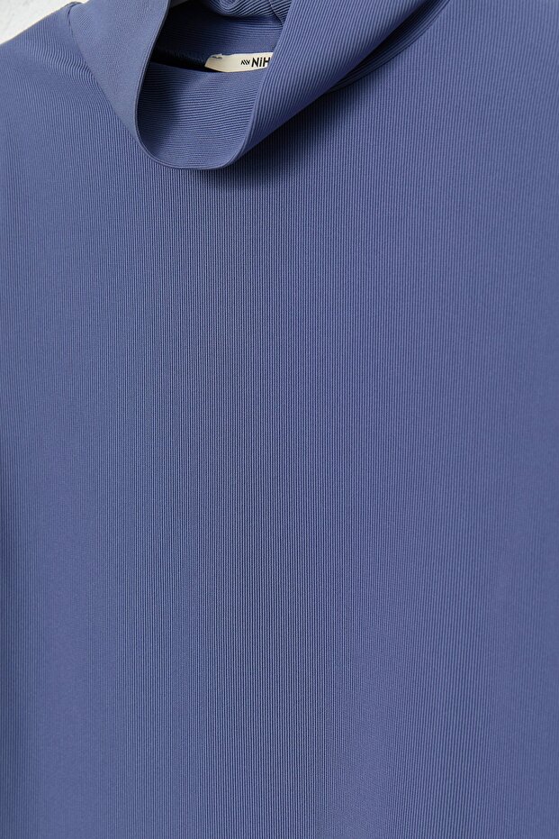 Dik Yaka Basic Örme Bluz İndigo - 3