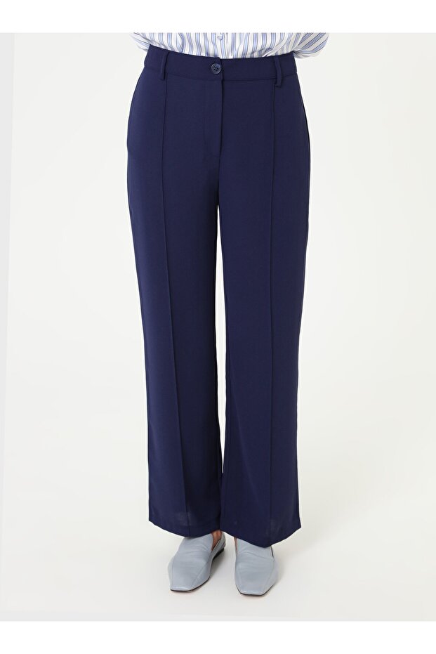 Önü Nervür Detaylı Basic Pantolon - Lacivert - - 3