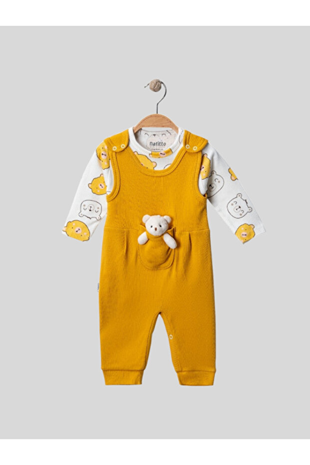 Baby Boys 2-Piece Romper Set with Salopet and Teddy Bear Patterned Bodysuit, Bear Embroidered Cotton
