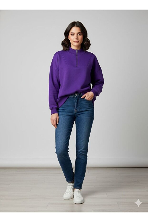 Half Zippered Inside Sh Fleece-Lined O Oversized Sweatshirt