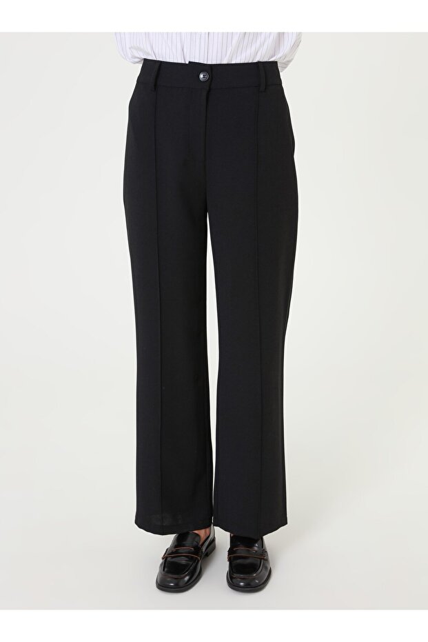 Önü Nervür Detaylı Basic Pantolon - Siyah - - 3