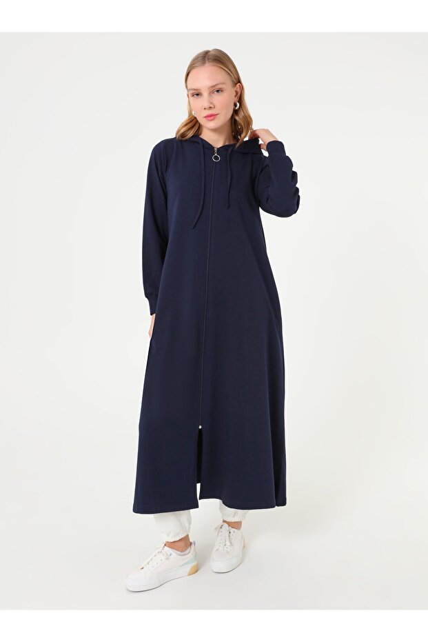 Zippered Hooded Long - Antique Navy Blue -