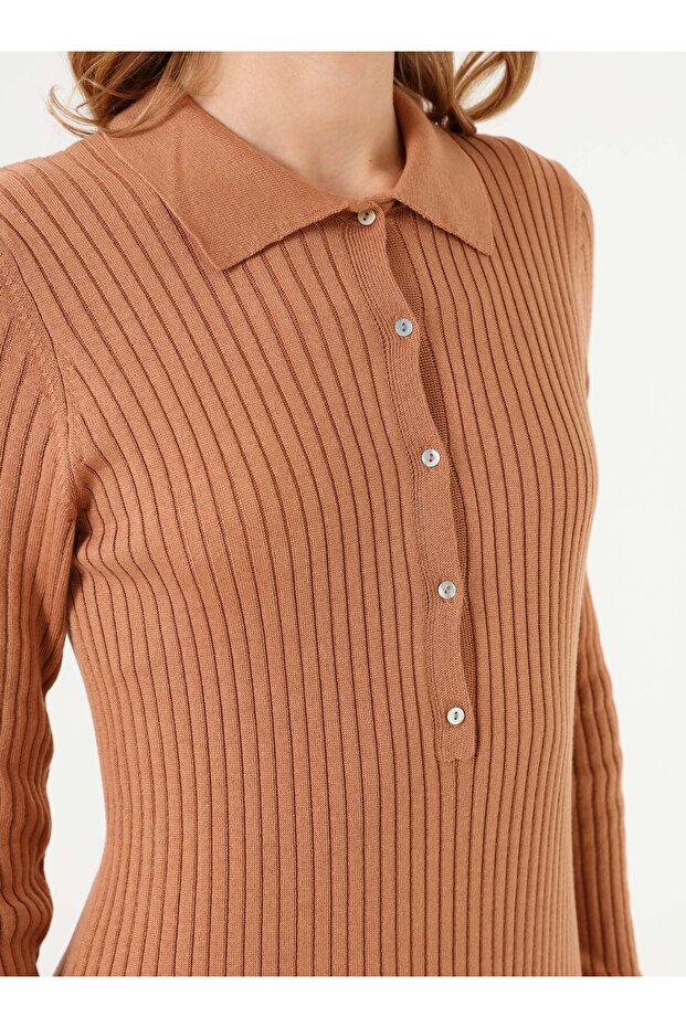 Basic Triko Tesettür Elbise - Camel - - 3