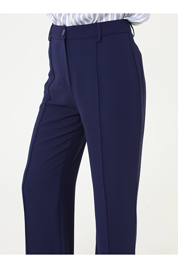 Önü Nervür Detaylı Basic Pantolon - Lacivert - - 4