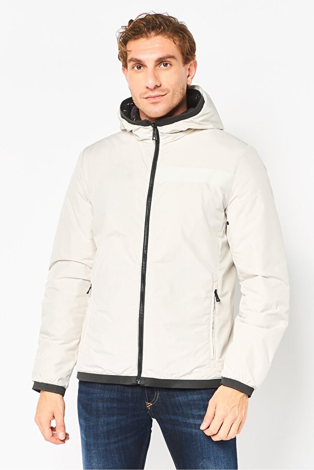 Men Reversible Solid Long Sleeve Puffer Jacket, Black - 1