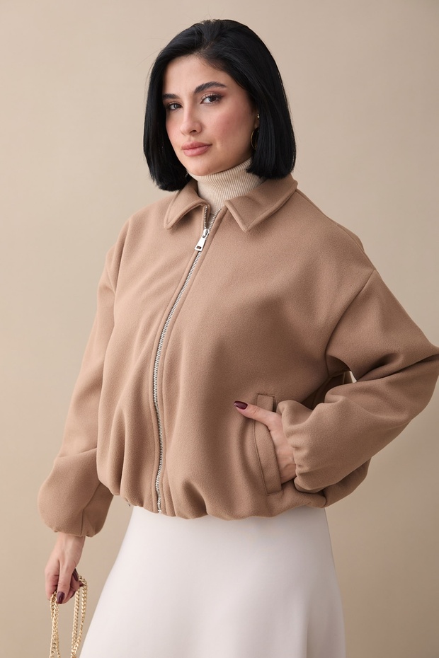 Jachetă scurtă de tip Bomber Camel - 1