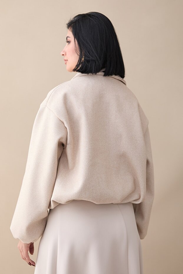 Jachetă scurtă de tip Bomber bej - 2