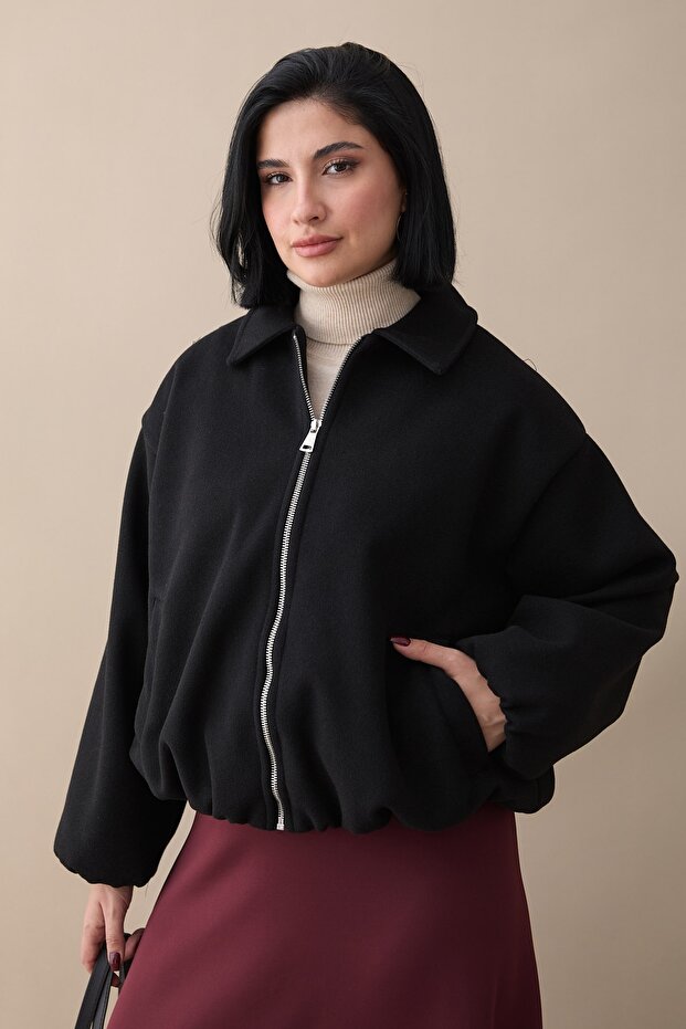 Short Cashmere Bomber Black Jacket