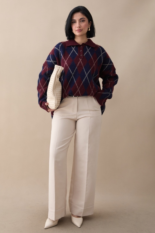 سترة تريكو زرقاء داكنة بنمط البقلاوة بأزرار - 6