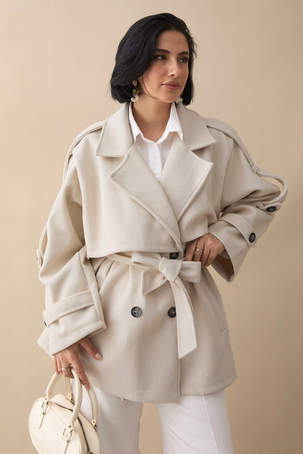 Oversized Cashmere Fabric Unlined Stone Short Coat