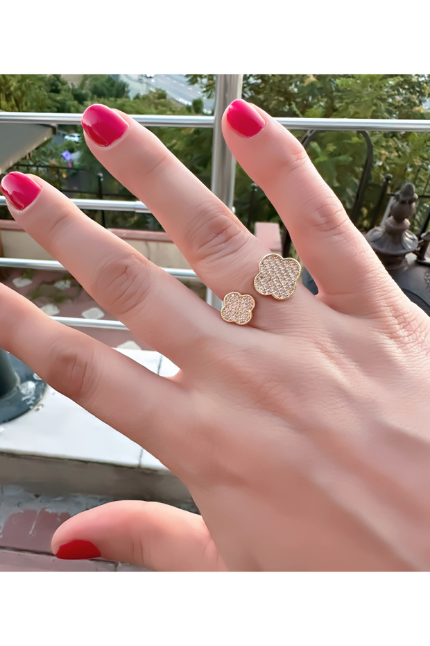 خاتم قابل للتعديل مرصع بالحجر والبرسيم - 1