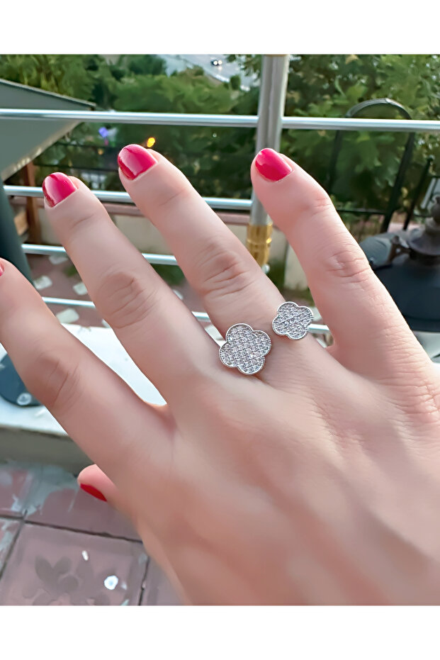 خاتم قابل للتعديل مرصع بالحجر والبرسيم - 1