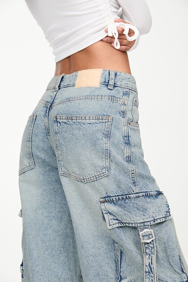 Geniş paça kargo jean - 5