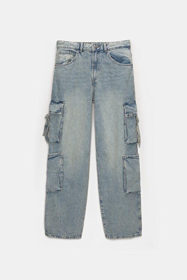 Geniş paça kargo jean - 6