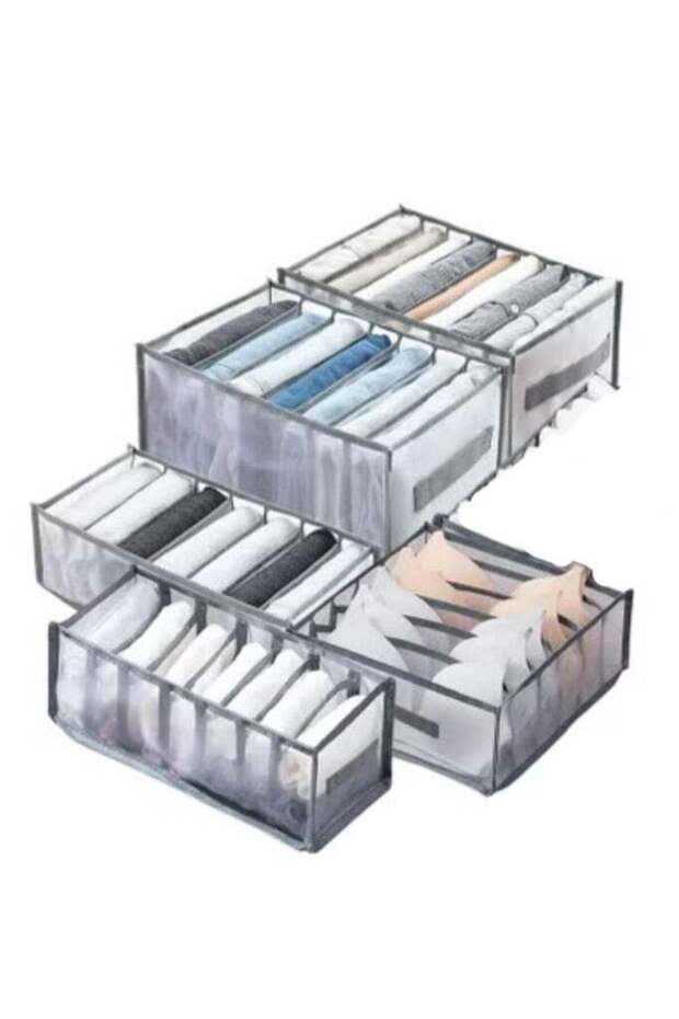 5-Pack Foldable Wardrobe Clothes Organizer with Handle, Gray Storage for Jeans