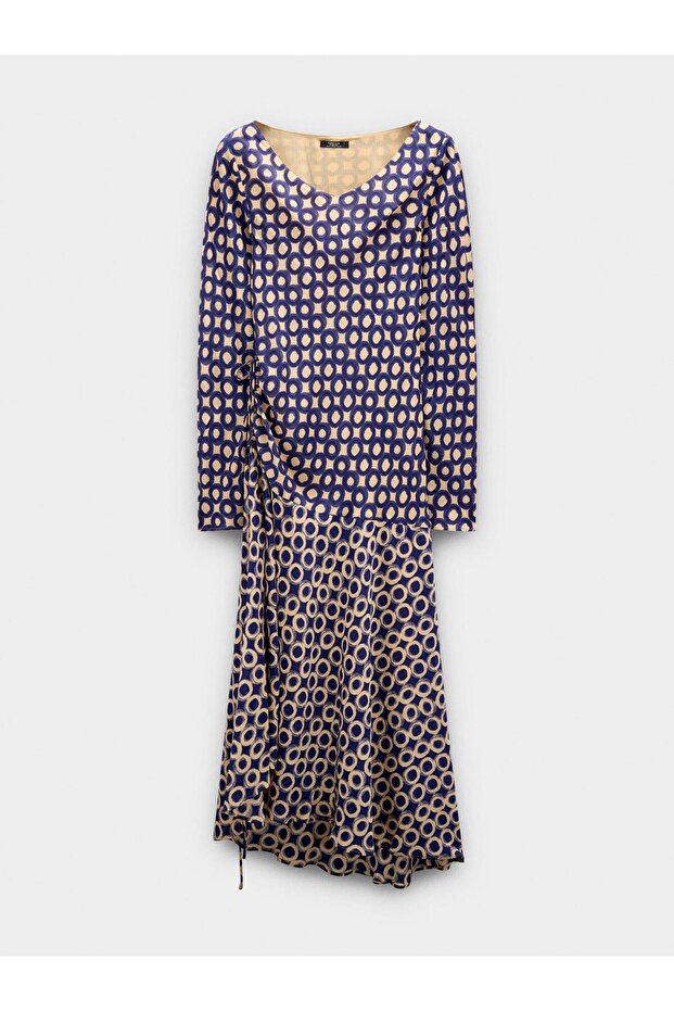 Desenli Midi Elbise - 5