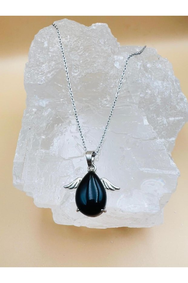 Certified Onyx Natural Stone Angel Wing Detailed Necklace