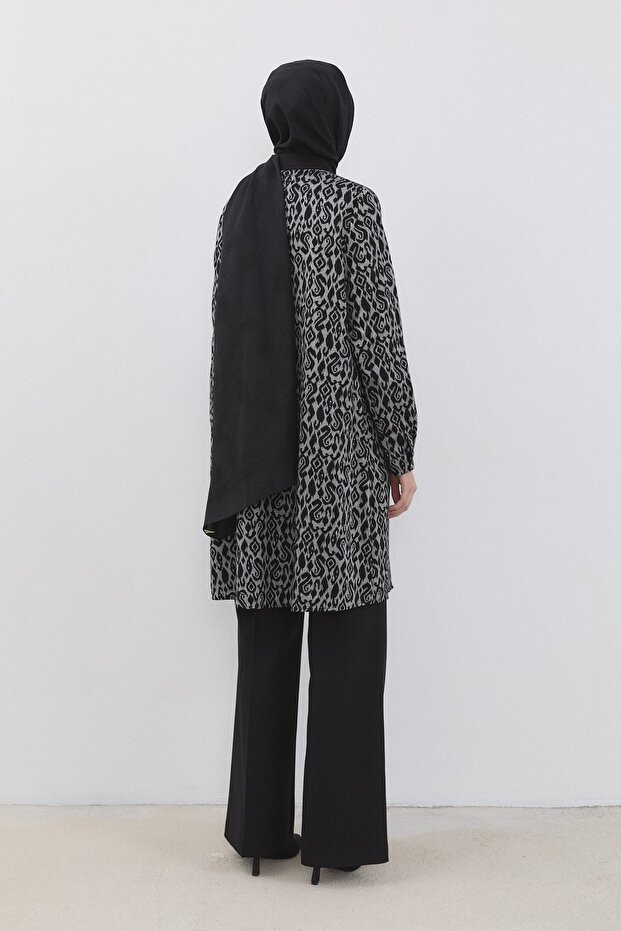 Plus Size Patterned Viscose Tunic Black - 4
