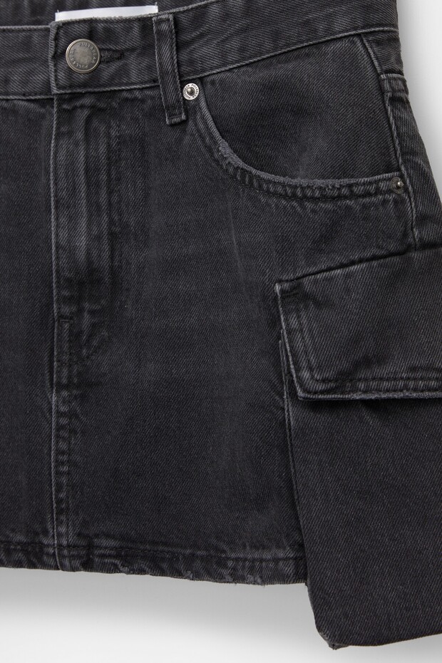 Denim kargo mini etek - 4