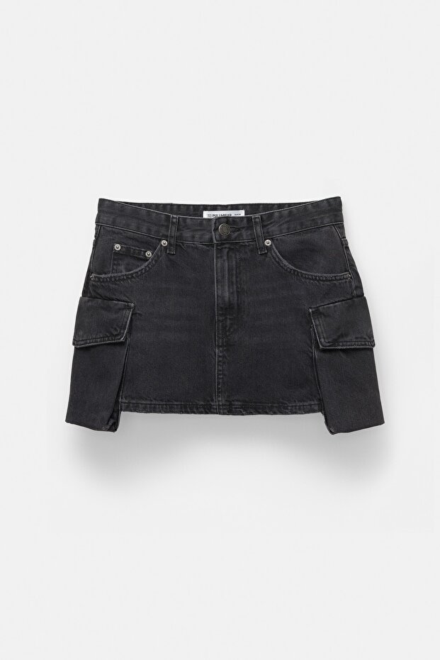 Denim kargo mini etek - 6