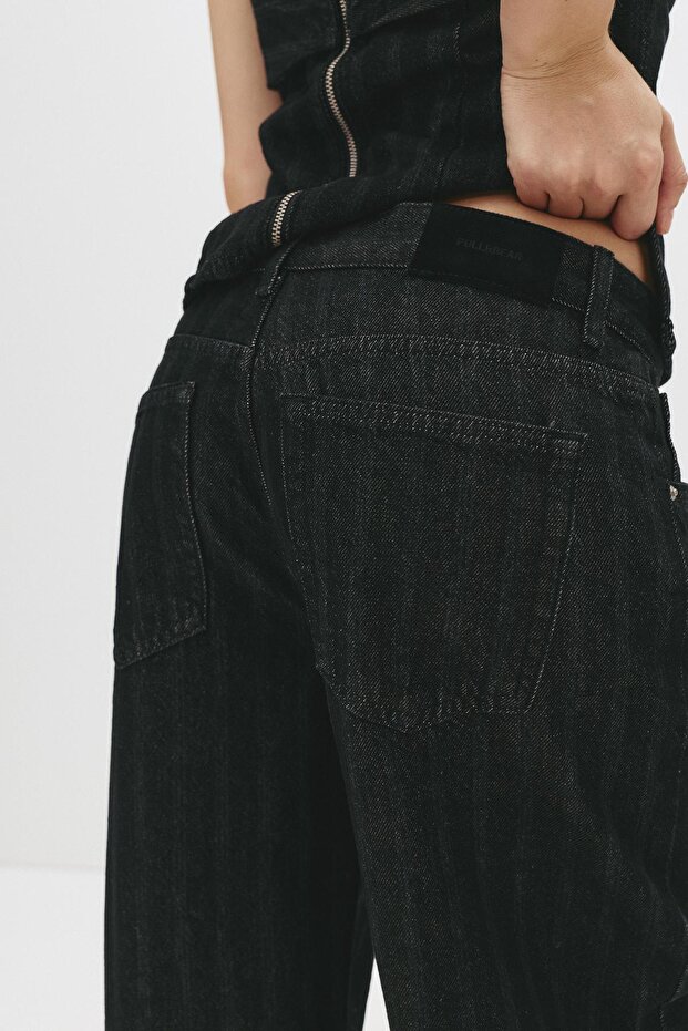 Çizgili bol kesim jean - 5