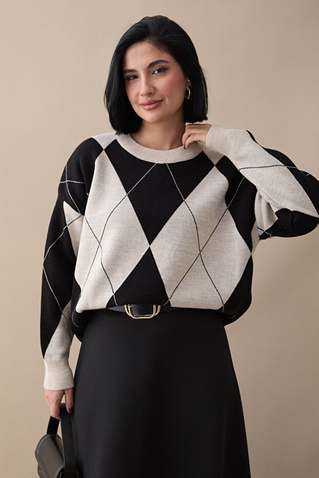 Baklava Pattern Knitwear Black Tunic