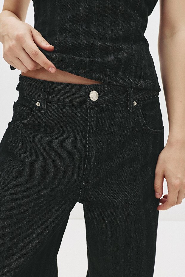 Çizgili bol kesim jean - 3