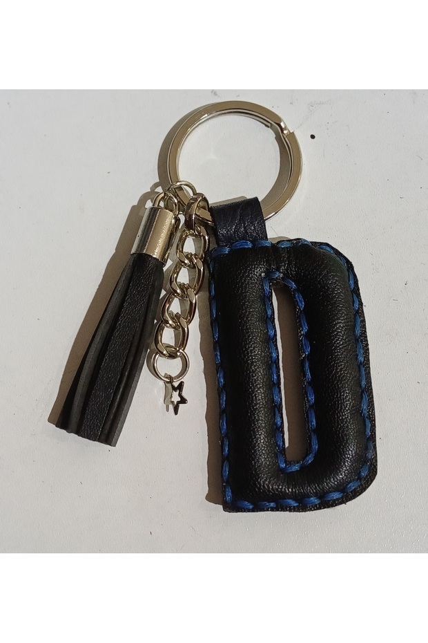 Black Genuine Leather Hand Stitched Letter'D' Keychain