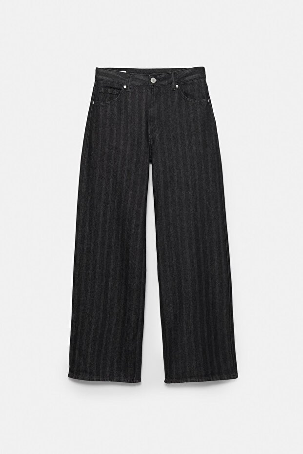 Çizgili bol kesim jean - 6