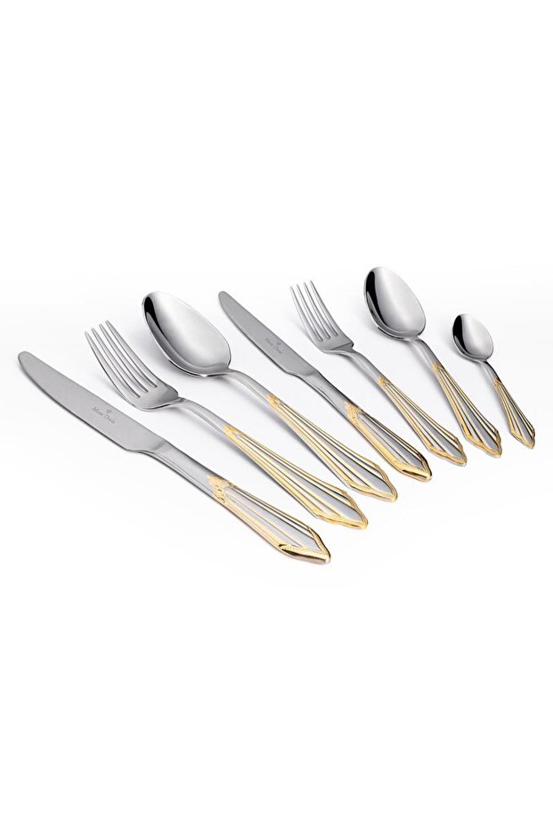 Prague Gold Decorated 6-Person 42-Piece Stainless Steel Cutlery Set with Box